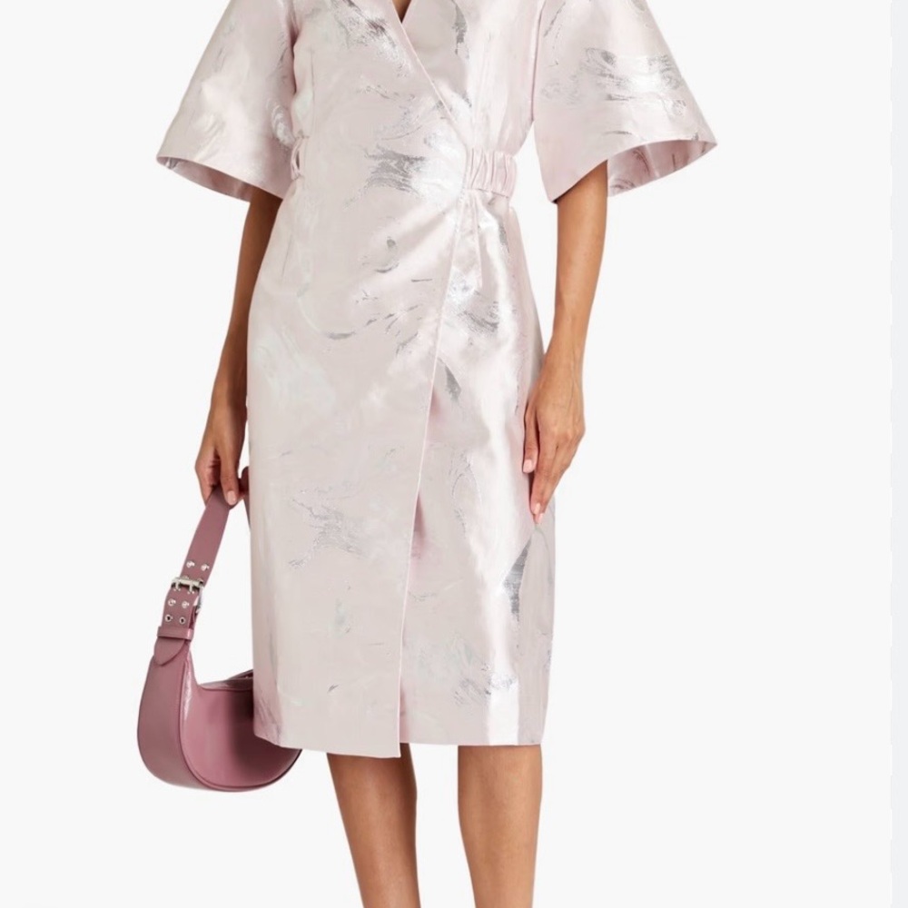 Ganni Shimmering Pink Midi Dress